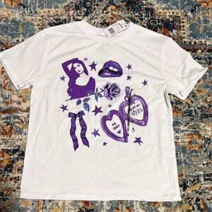 Olivia Rodrigo White and Purple Graphic Kids T-Shirt Size Medium